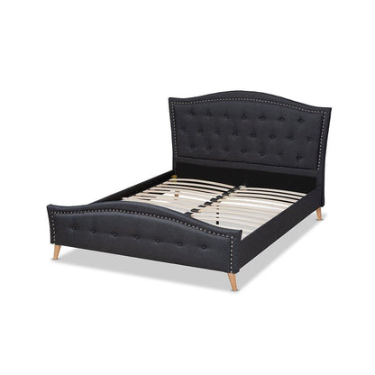 Charcoal Grey Fabric Upholstered and Button Tufted King Size Platform Bed