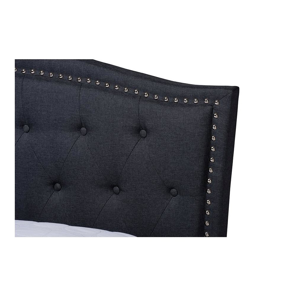 Charcoal Grey Fabric Upholstered and Button Tufted King Size Platform Bed