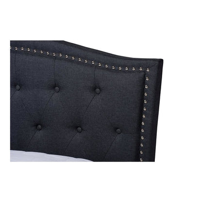 Charcoal Grey Fabric Upholstered and Button Tufted King Size Platform Bed