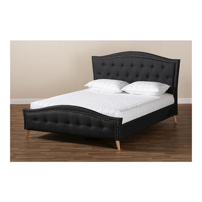 Charcoal Grey Fabric Upholstered and Button Tufted King Size Platform Bed