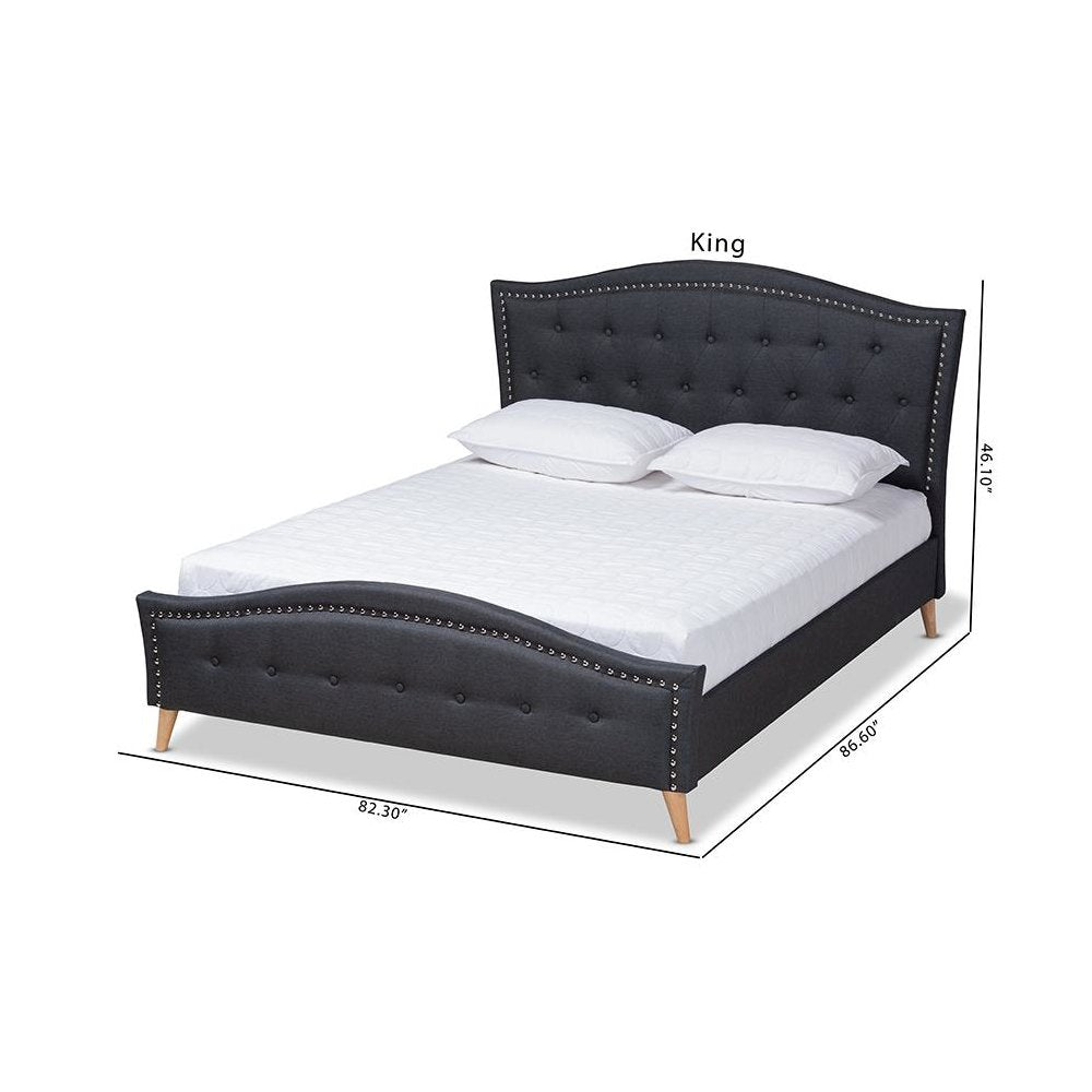 Charcoal Grey Fabric Upholstered and Button Tufted King Size Platform Bed