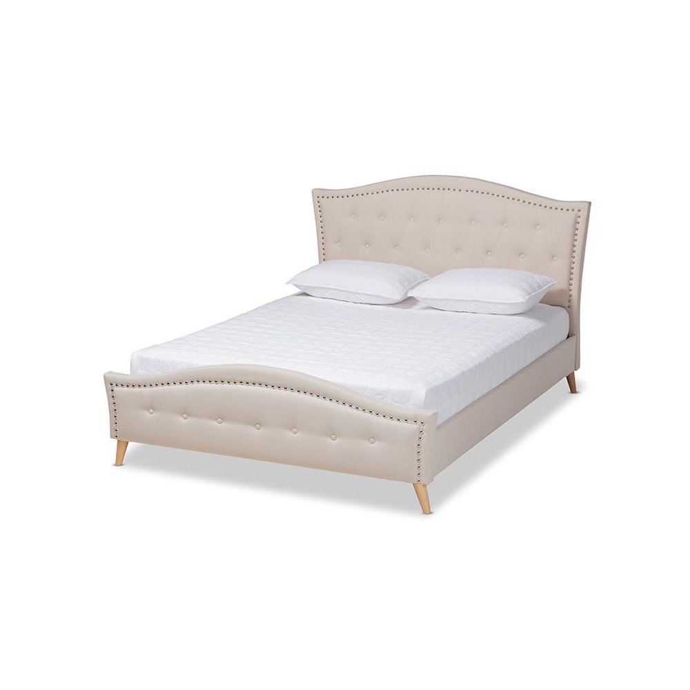 Beige Fabric Upholstered and Button Tufted King Size Platform Bed