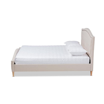 Beige Fabric Upholstered and Button Tufted King Size Platform Bed