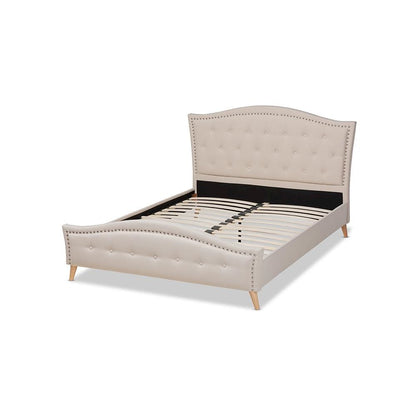 Beige Fabric Upholstered and Button Tufted King Size Platform Bed