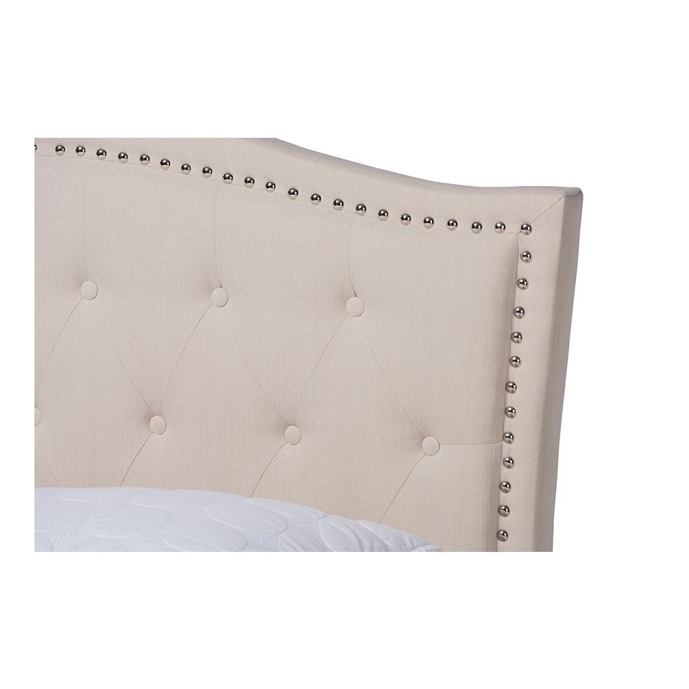 Beige Fabric Upholstered and Button Tufted King Size Platform Bed