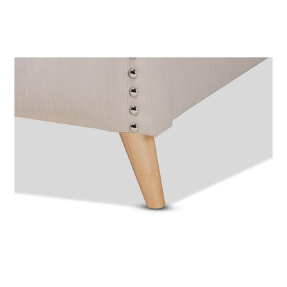 Beige Fabric Upholstered and Button Tufted King Size Platform Bed