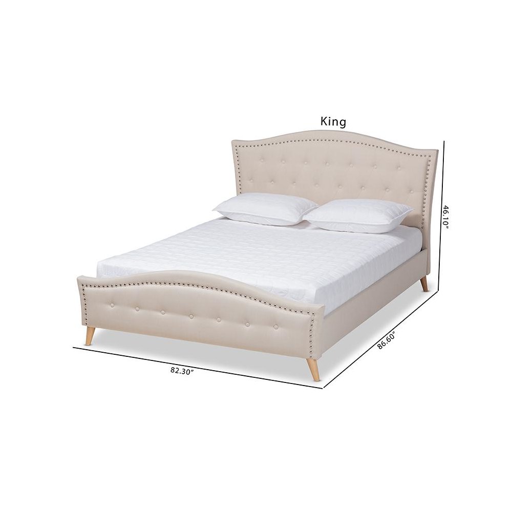 Beige Fabric Upholstered and Button Tufted King Size Platform Bed