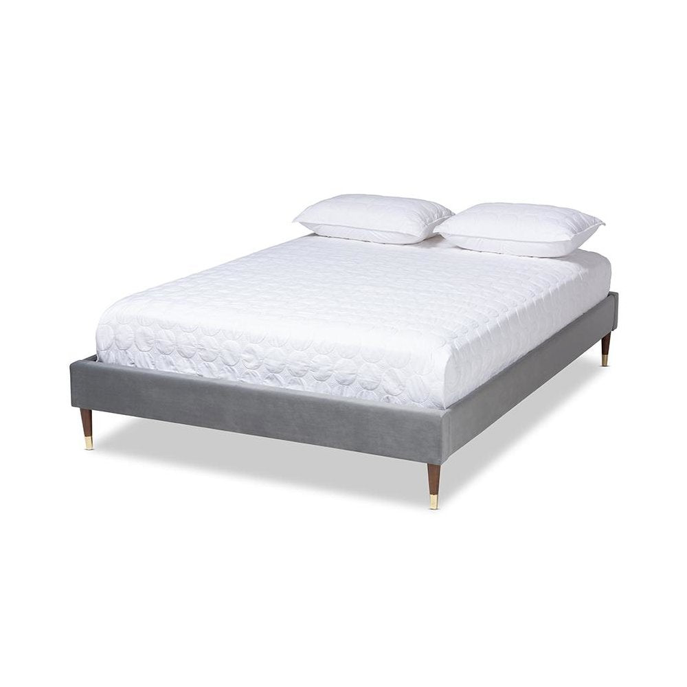 Full Size Wood Platform Bed Frame with Gold-Tone Leg Tips