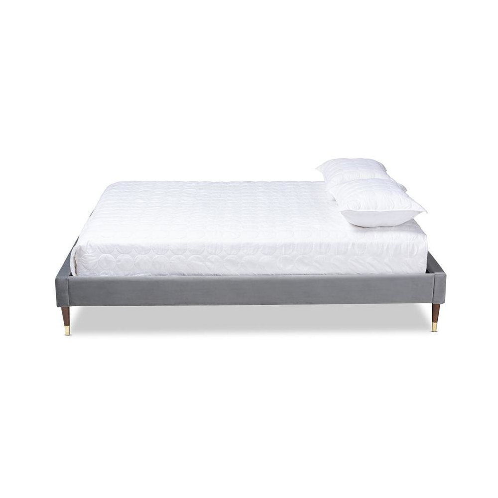 Full Size Wood Platform Bed Frame with Gold-Tone Leg Tips