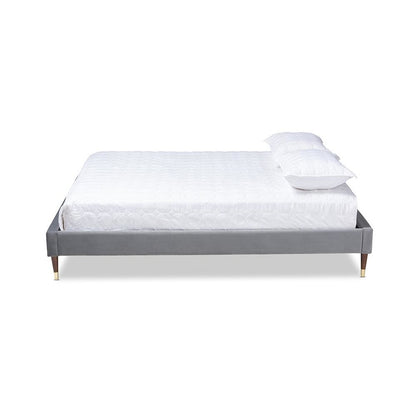 Full Size Wood Platform Bed Frame with Gold-Tone Leg Tips