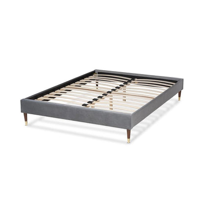 Full Size Wood Platform Bed Frame with Gold-Tone Leg Tips