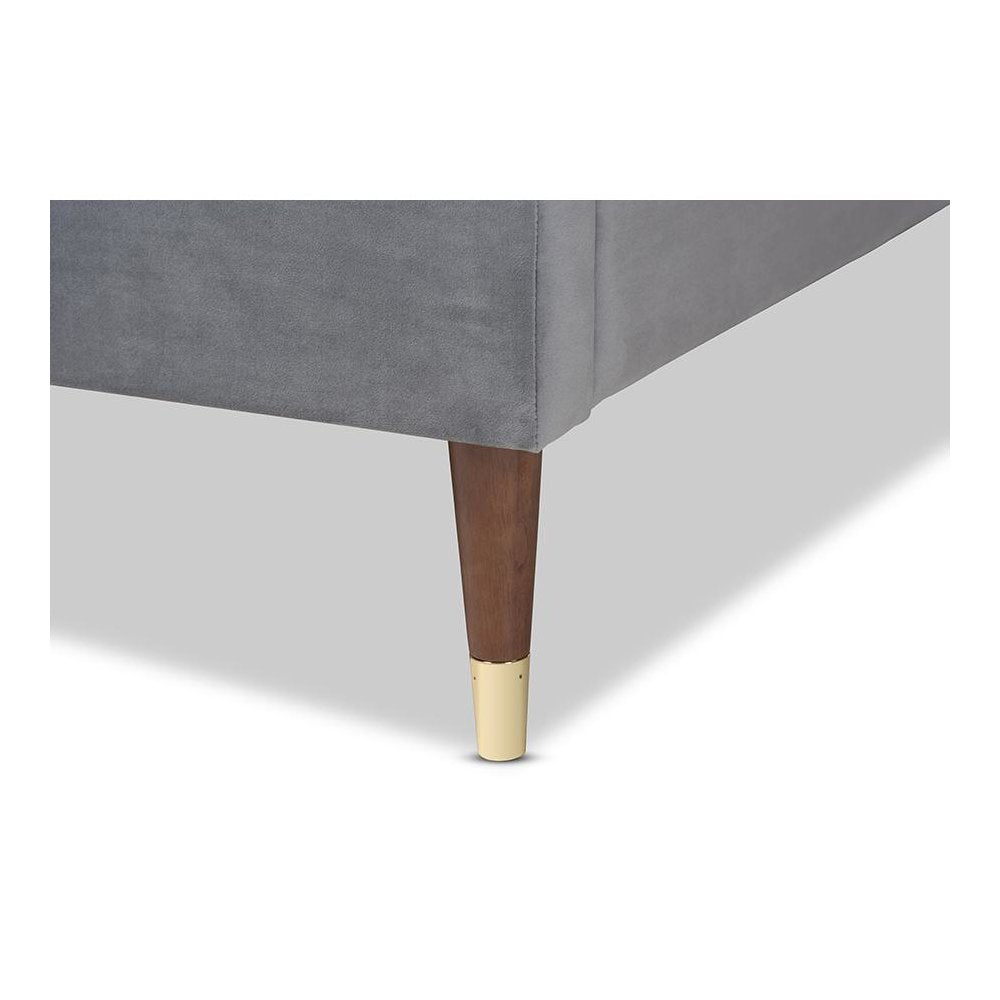 Full Size Wood Platform Bed Frame with Gold-Tone Leg Tips