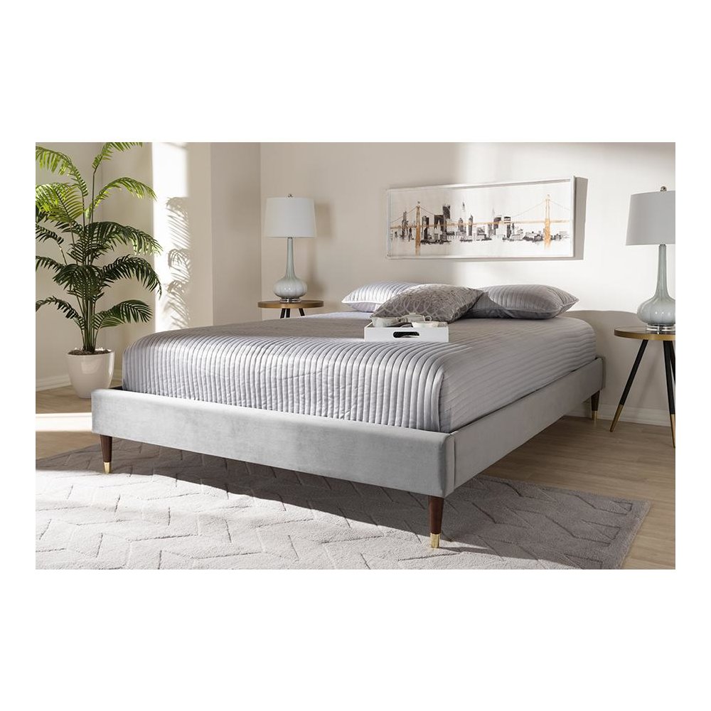 Full Size Wood Platform Bed Frame with Gold-Tone Leg Tips