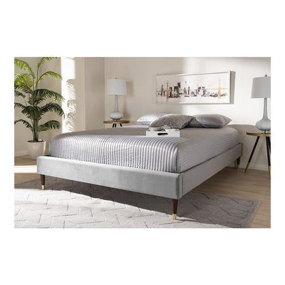 Full Size Wood Platform Bed Frame with Gold-Tone Leg Tips