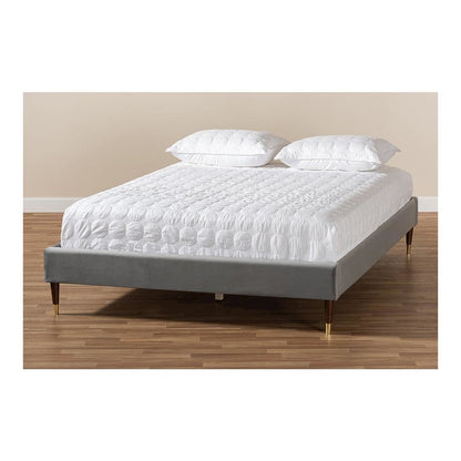 Full Size Wood Platform Bed Frame with Gold-Tone Leg Tips