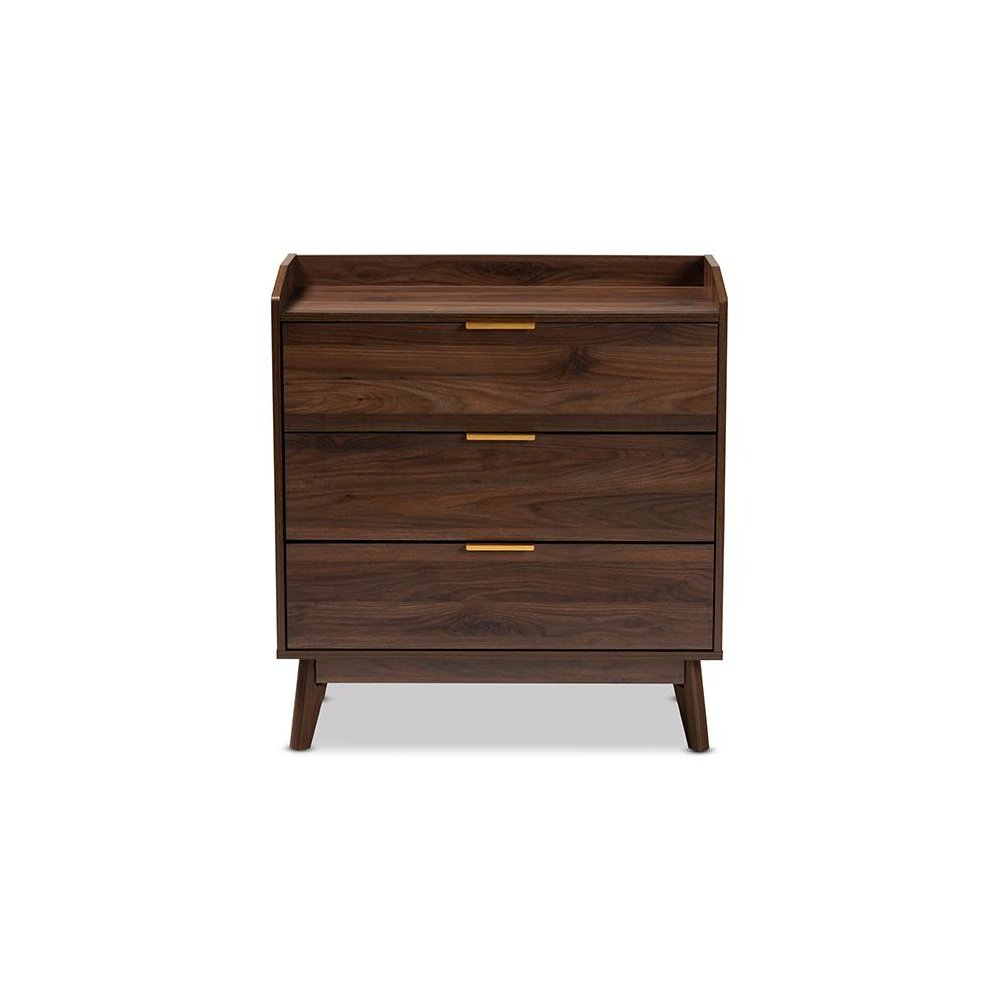 Baxton Studio Lena Mid-Century Modern Walnut Brown Finished 3-Drawer Wood Chest