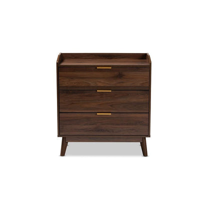 Baxton Studio Lena Mid-Century Modern Walnut Brown Finished 3-Drawer Wood Chest