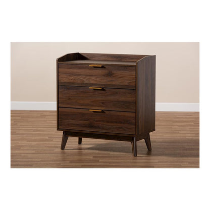 Baxton Studio Lena Mid-Century Modern Walnut Brown Finished 3-Drawer Wood Chest
