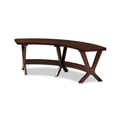 Baxton Studio Berlin Mid-Century Modern Walnut Finished Wood Curved Dining Bench