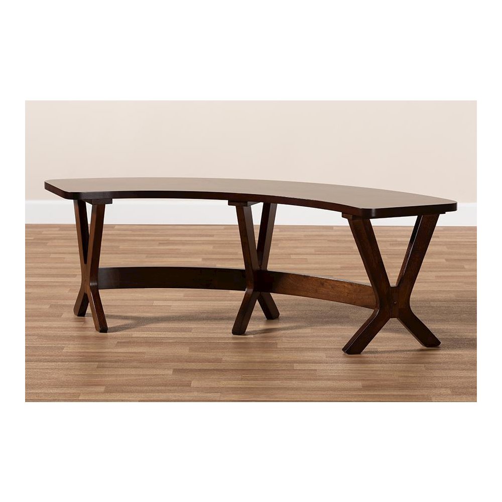 Baxton Studio Berlin Mid-Century Modern Walnut Finished Wood Curved Dining Bench