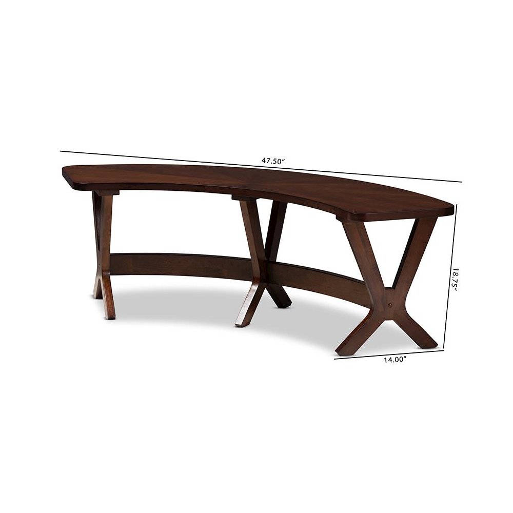 Baxton Studio Berlin Mid-Century Modern Walnut Finished Wood Curved Dining Bench