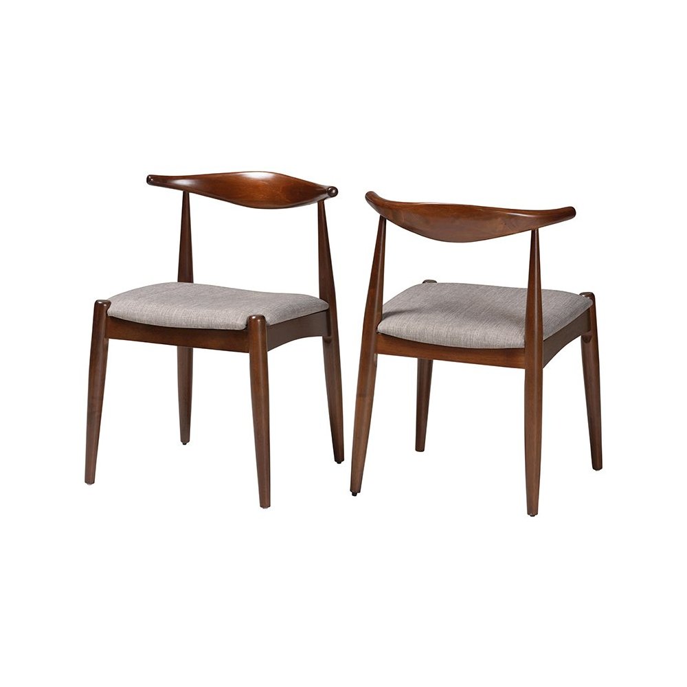 Light Gray Fabric Upholstered Walnut Finished Wood Dining Chair Set of 2