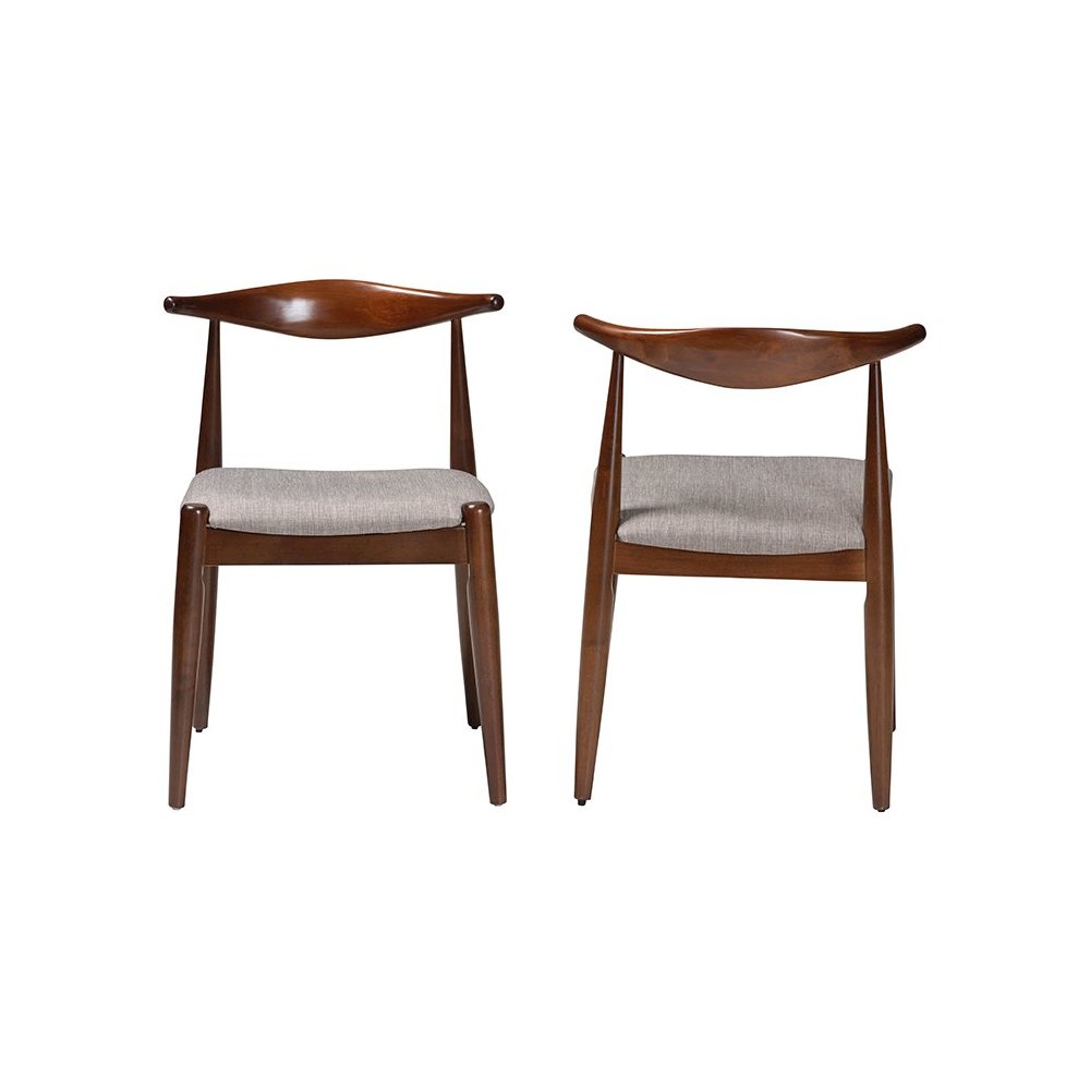 Light Gray Fabric Upholstered Walnut Finished Wood Dining Chair Set of 2