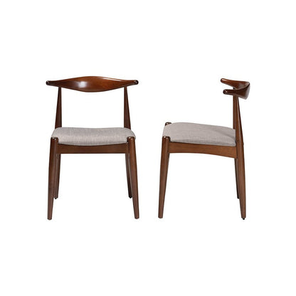 Light Gray Fabric Upholstered Walnut Finished Wood Dining Chair Set of 2