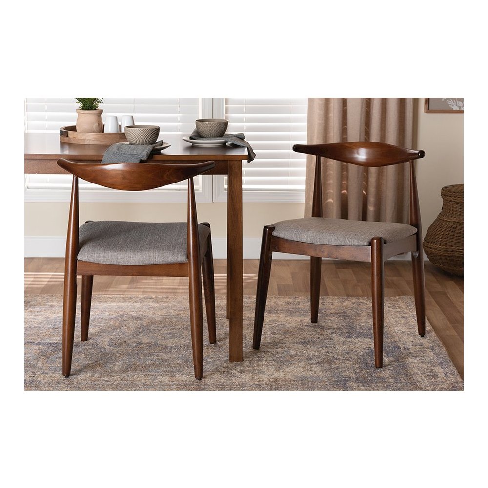 Light Gray Fabric Upholstered Walnut Finished Wood Dining Chair Set of 2