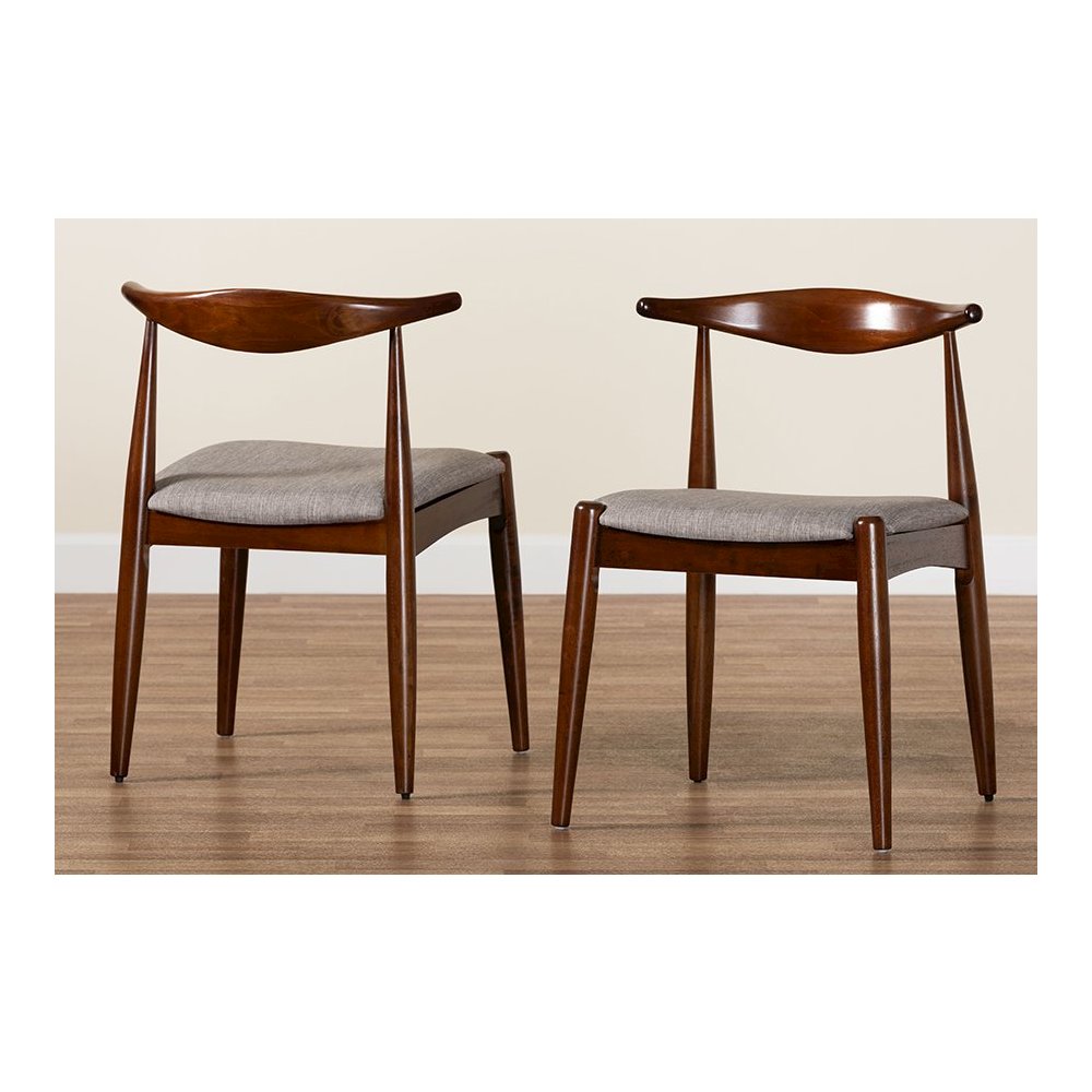Light Gray Fabric Upholstered Walnut Finished Wood Dining Chair Set of 2