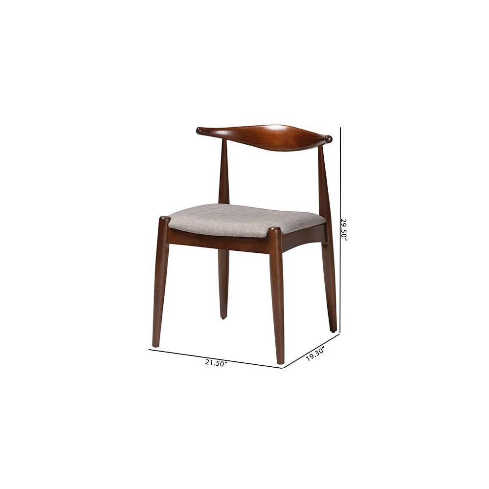 Light Gray Fabric Upholstered Walnut Finished Wood Dining Chair Set of 2
