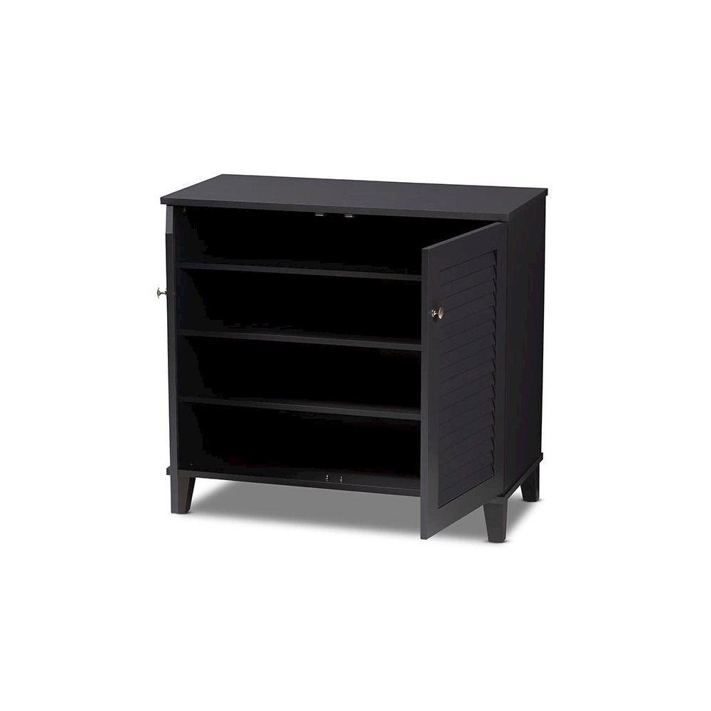 Dark Grey Finished 4-Shelf Wood Shoe Storage Cabinet
