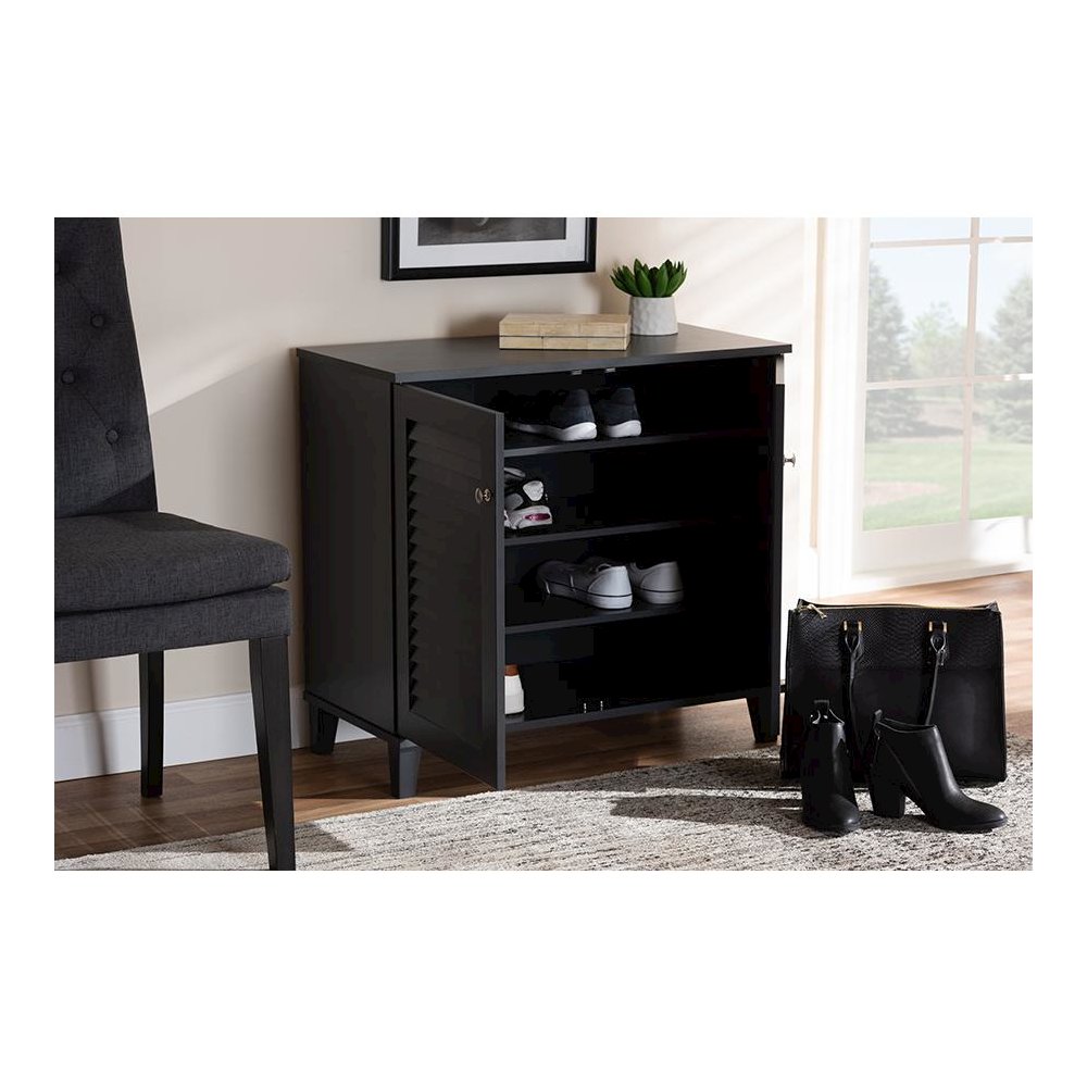 Dark Grey Finished 4-Shelf Wood Shoe Storage Cabinet