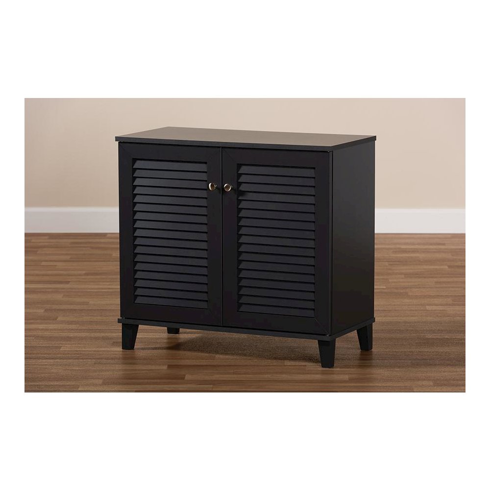 Dark Grey Finished 4-Shelf Wood Shoe Storage Cabinet