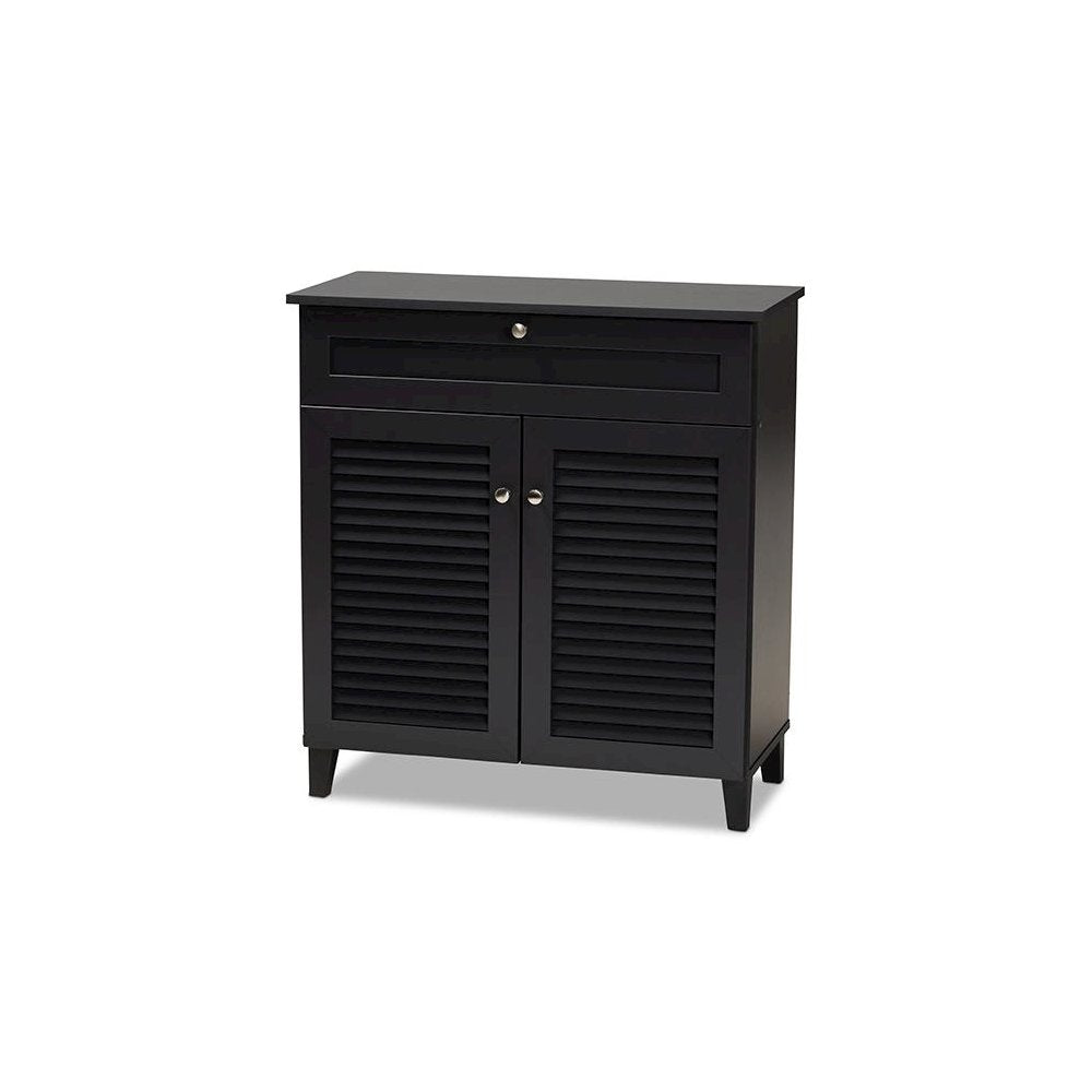 Dark Grey Finished 4-Shelf Wood Shoe Storage Cabinet with Drawer