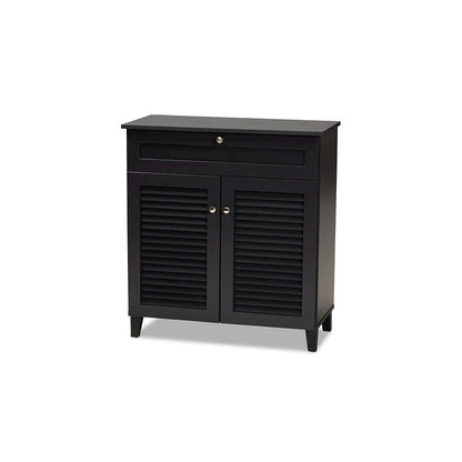 Dark Grey Finished 4-Shelf Wood Shoe Storage Cabinet with Drawer