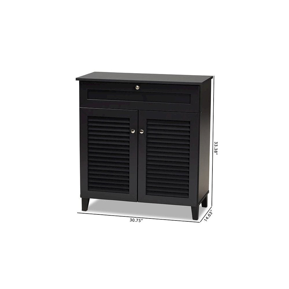 Dark Grey Finished 4-Shelf Wood Shoe Storage Cabinet with Drawer