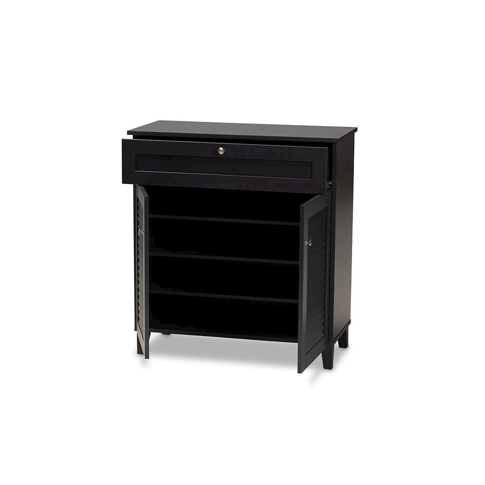 Dark Grey Finished 4-Shelf Wood Shoe Storage Cabinet with Drawer