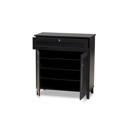 Dark Grey Finished 4-Shelf Wood Shoe Storage Cabinet with Drawer