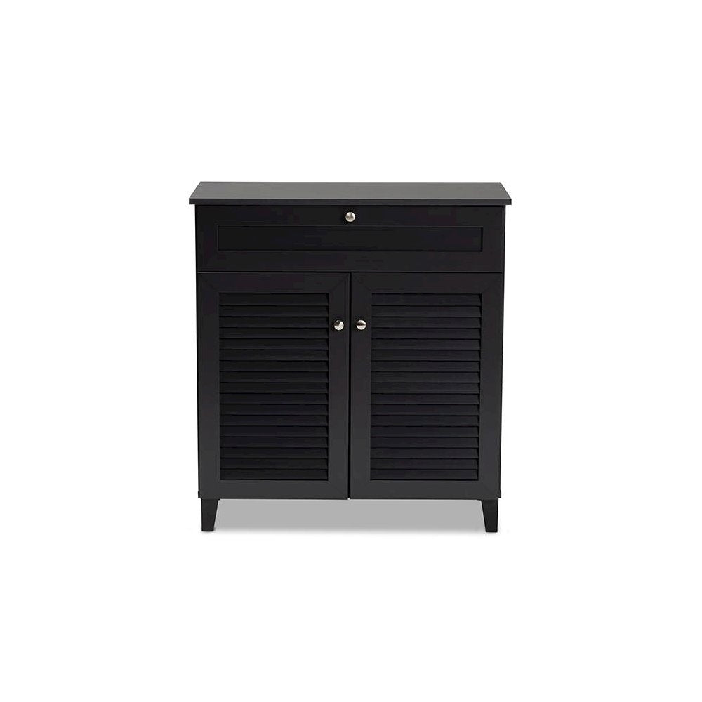 Dark Grey Finished 4-Shelf Wood Shoe Storage Cabinet with Drawer