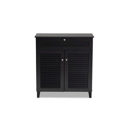 Dark Grey Finished 4-Shelf Wood Shoe Storage Cabinet with Drawer