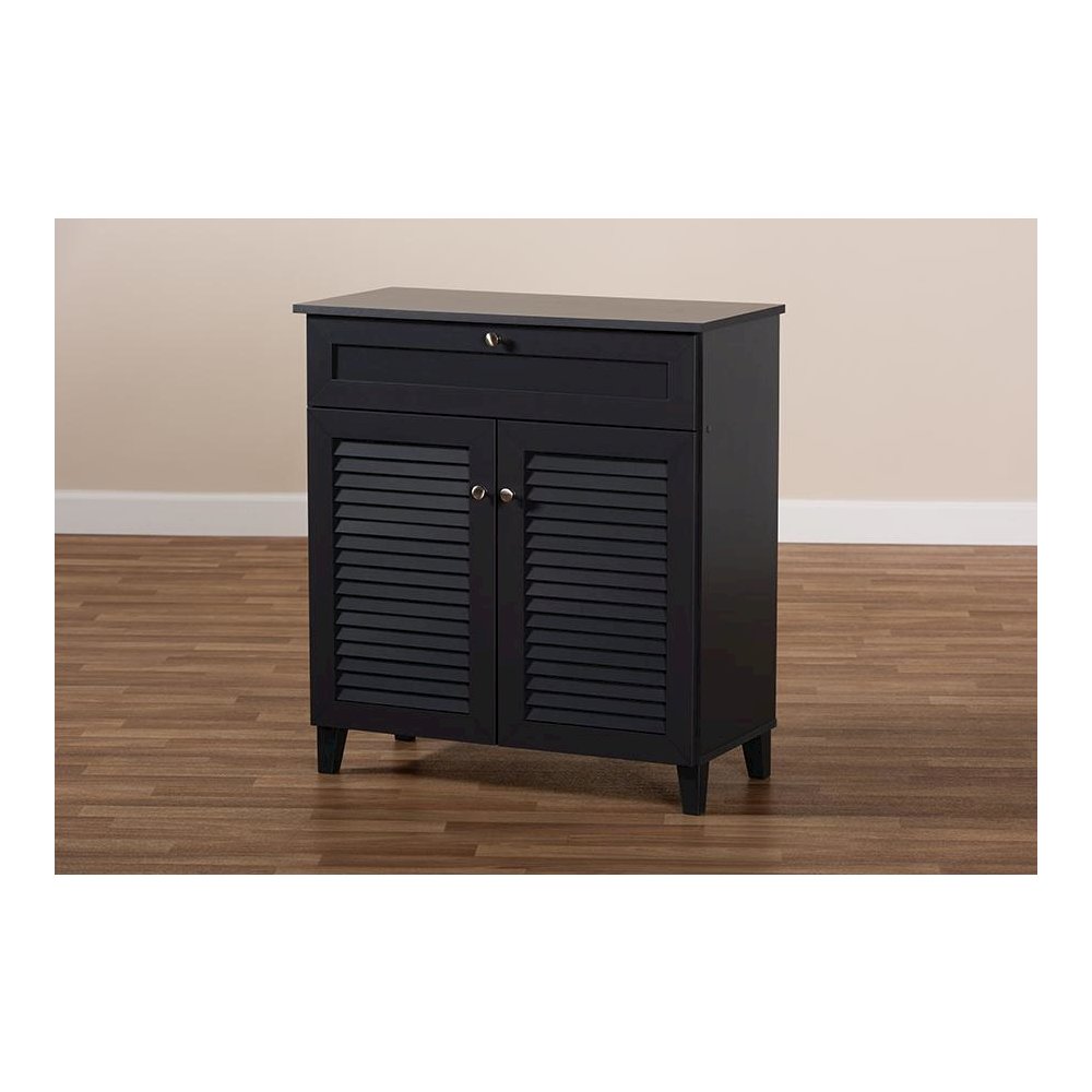 Dark Grey Finished 4-Shelf Wood Shoe Storage Cabinet with Drawer