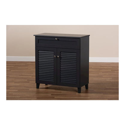 Dark Grey Finished 4-Shelf Wood Shoe Storage Cabinet with Drawer