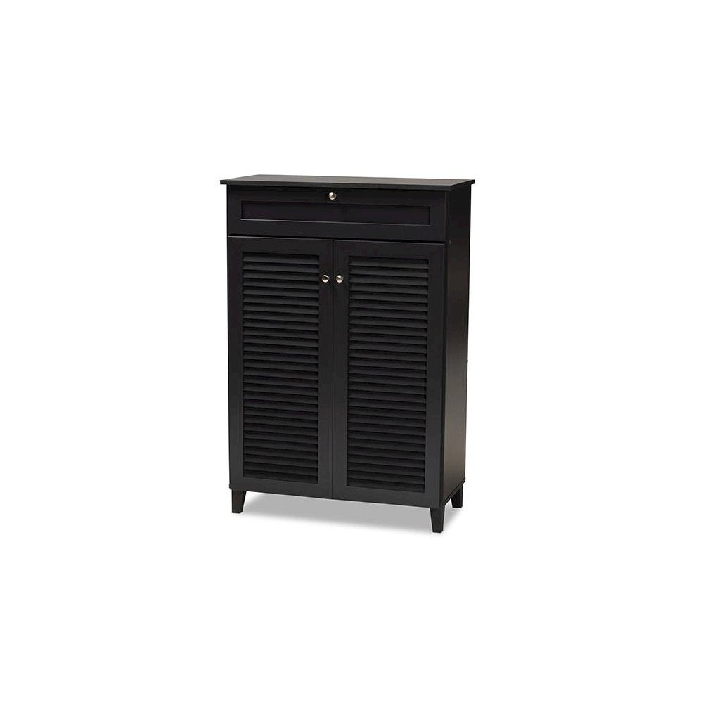 Dark Grey Finished 5-Shelf Wood Shoe Storage Cabinet with Drawer