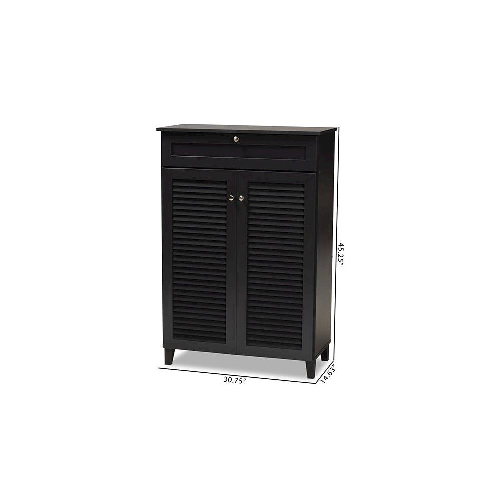 Dark Grey Finished 5-Shelf Wood Shoe Storage Cabinet with Drawer
