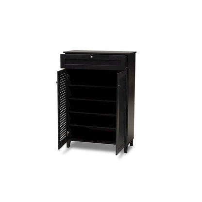 Dark Grey Finished 5-Shelf Wood Shoe Storage Cabinet with Drawer