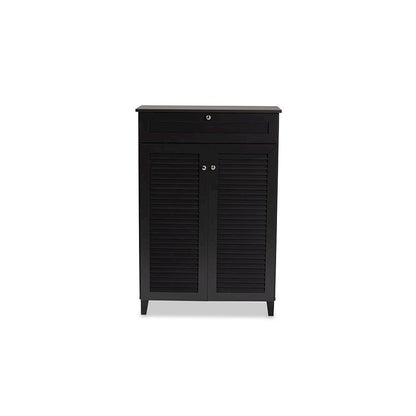 Dark Grey Finished 5-Shelf Wood Shoe Storage Cabinet with Drawer
