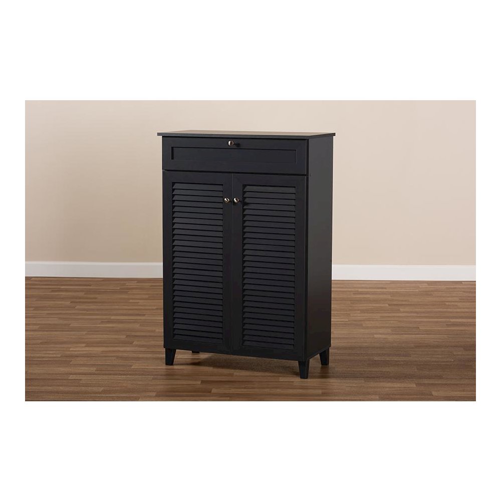 Dark Grey Finished 5-Shelf Wood Shoe Storage Cabinet with Drawer