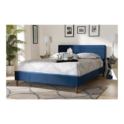 Frida Glam and Luxe Royal Blue Velvet Fabric Upholstered Full Size Bed