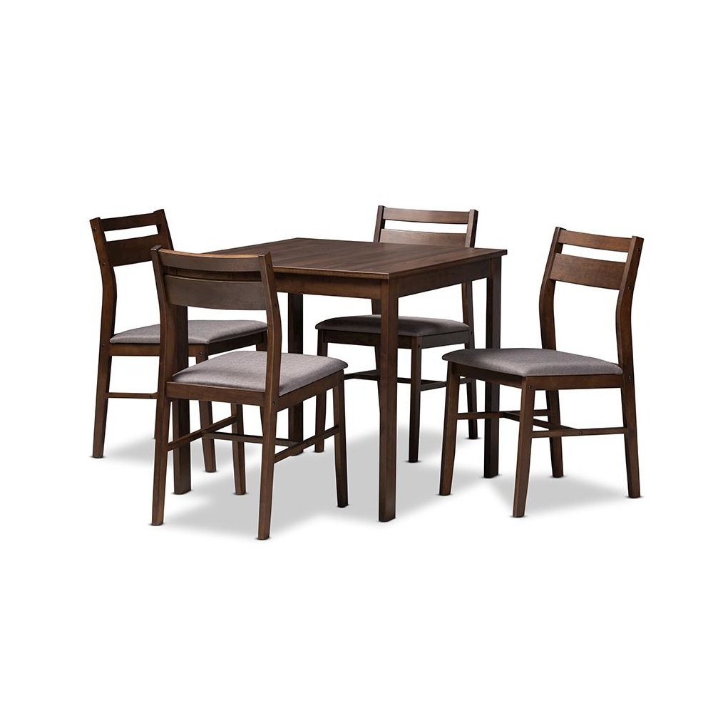 Gray Fabric Upholstered Dark Walnut-Finished 5-Piece Wood Dining Set